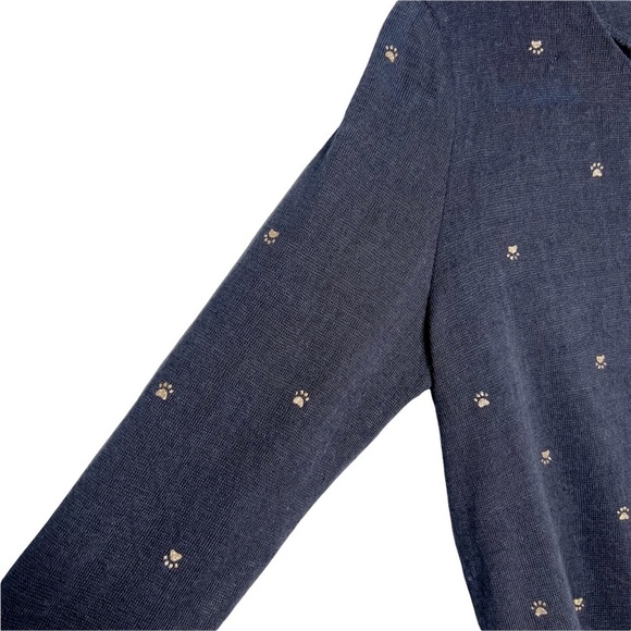 Grace & Mila Navy Blue Gold Glitter Paw Print Button Back Woven Blouse - Picture 2 of 14